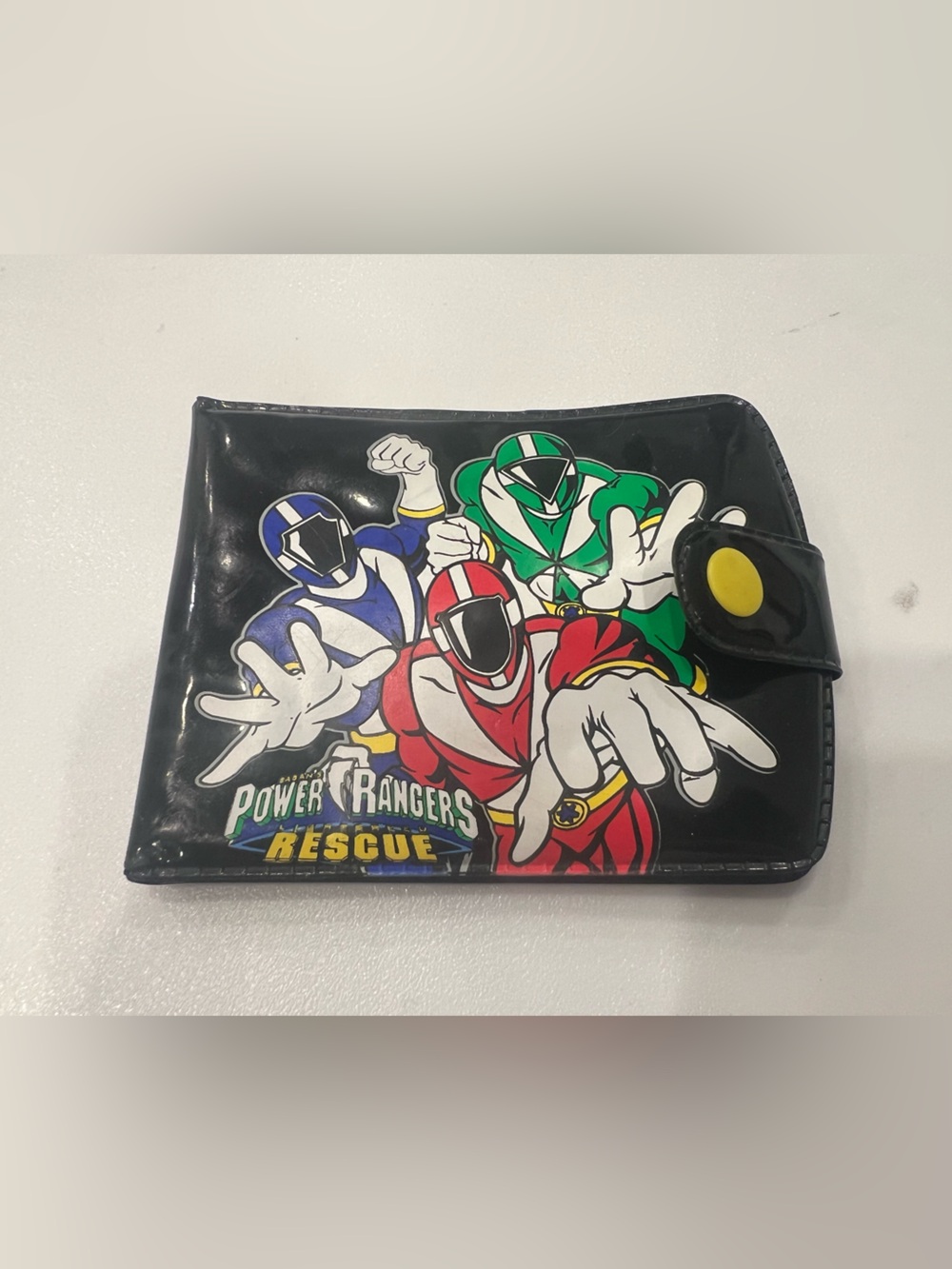 vintage 1990s shiny black vinyl Mighty Morphin Power Rangers wallet